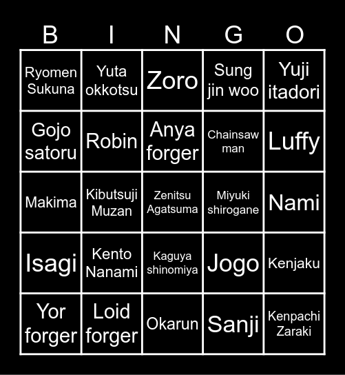 Cosplay Bingo Card