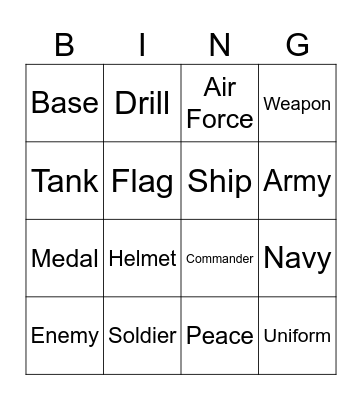 Military Bingo Card