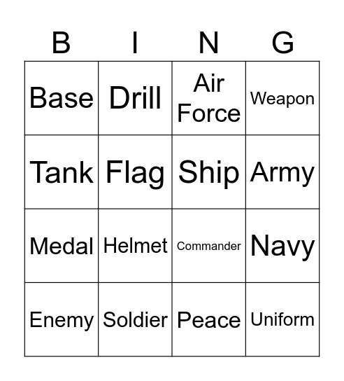 Military Bingo Card