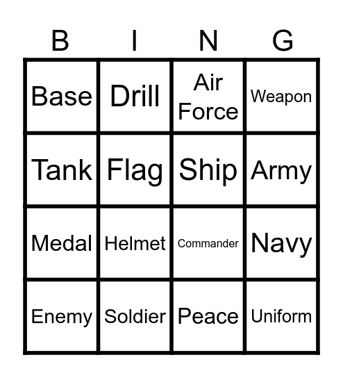 Military Bingo Card