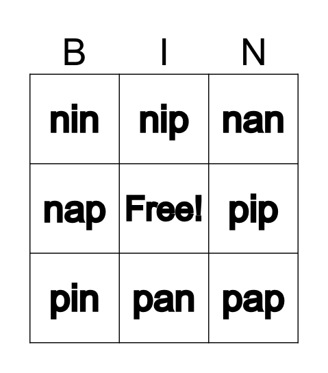 CVC words! Bingo Card