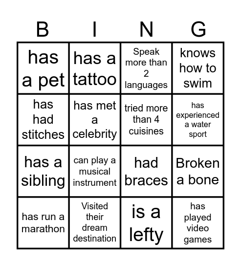Team Connect! Bingo Card