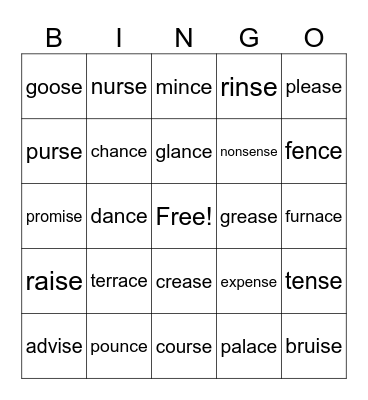 ce / se Bingo Card