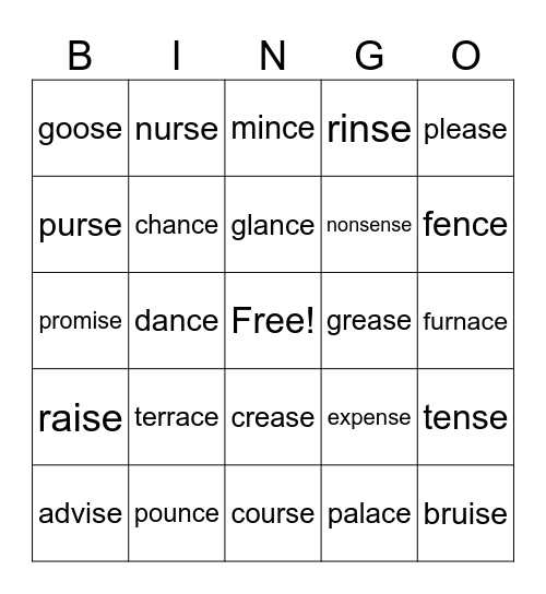 ce / se Bingo Card