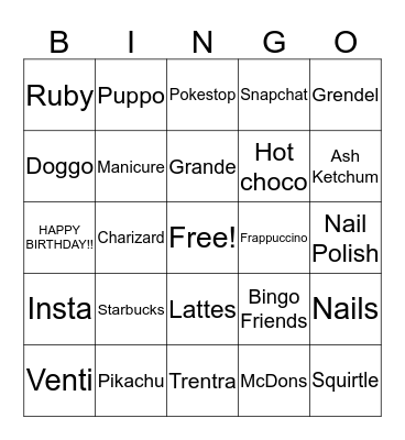 Kanwal's Super Awesome Super Fun Bingo Card