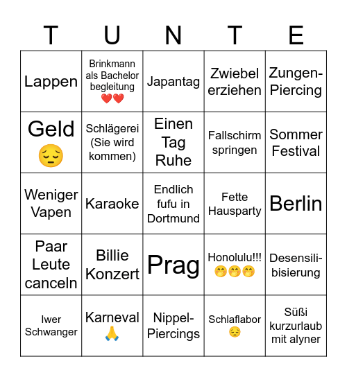 Tüntchen-2025 Bingo Card