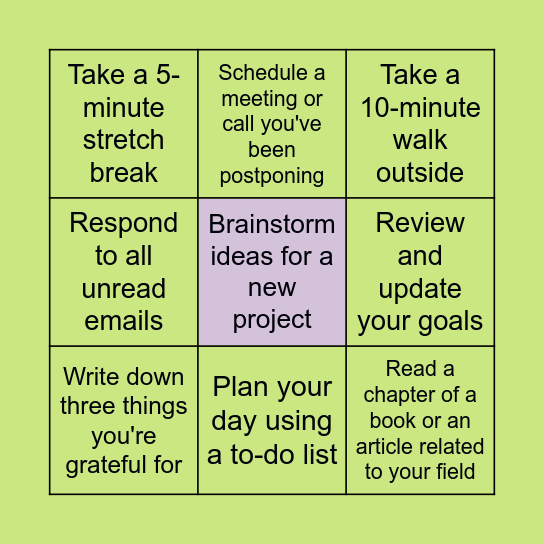 Productivity Bingo Card