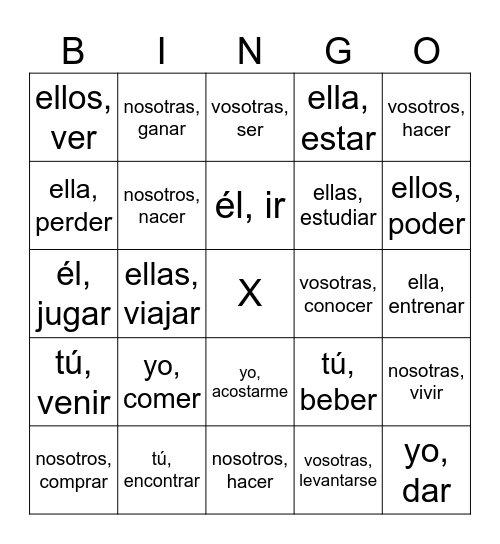 Pret rito Indefinido Bingo Card Pret rito Indefinido Bingo Card