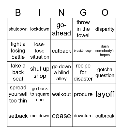 Failure Bingo Card