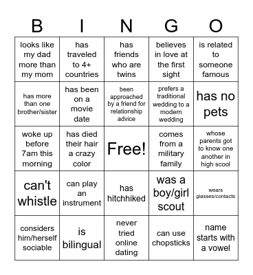 Love Connection Bingo Card