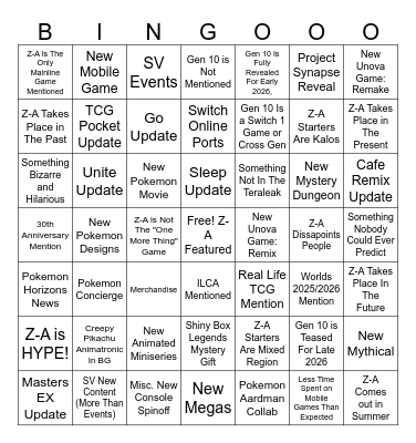 Pokemon Presents 2025 Bingo Card