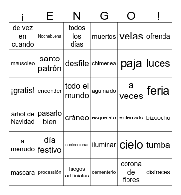 Vocabulario - Capítulo 5 Bingo Card