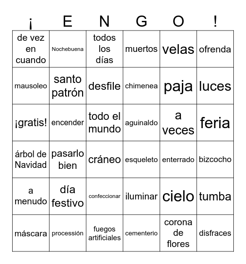 Vocabulario - Capítulo 5 Bingo Card