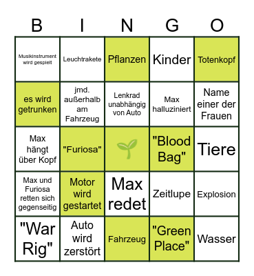 Team Green Place Bingo Card