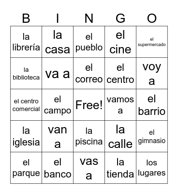 Unidad 5 Vocab 3 Los Lugares Bingo Card
