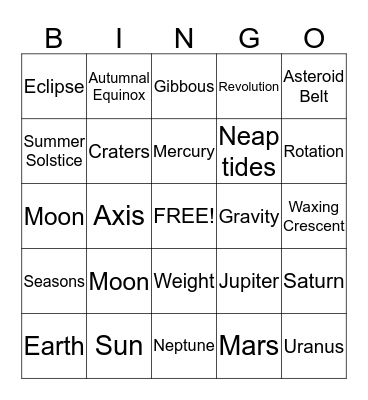 Astronomy  Bingo Card
