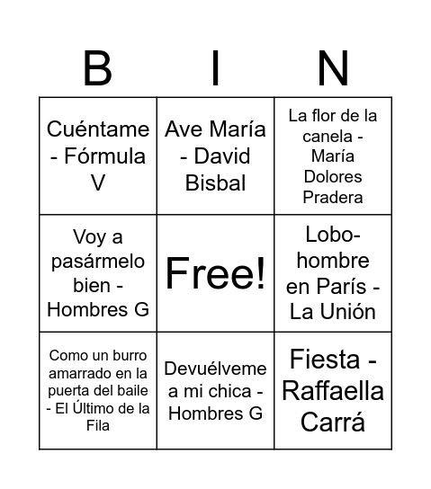 CANCIONES 1950-2000 Bingo Card