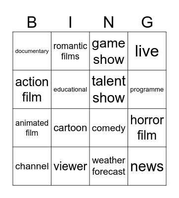 unit 7: television vocab Bingo Card