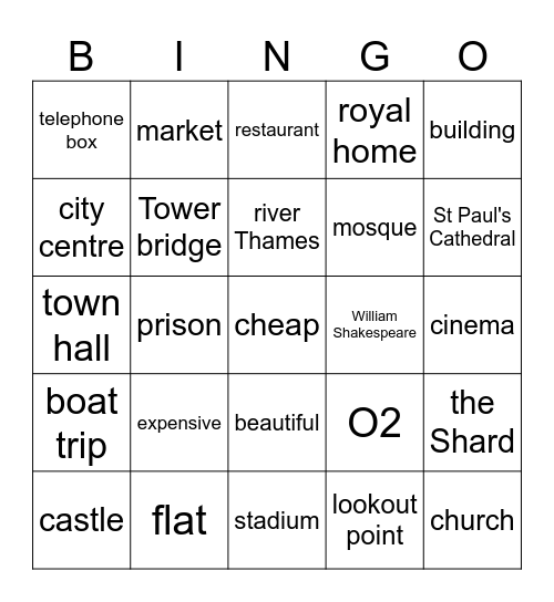 London Bingo Card