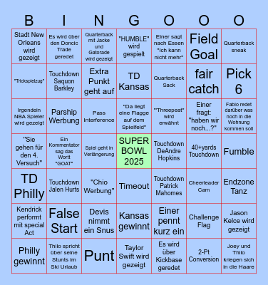super bowl 2025 Bingo Card