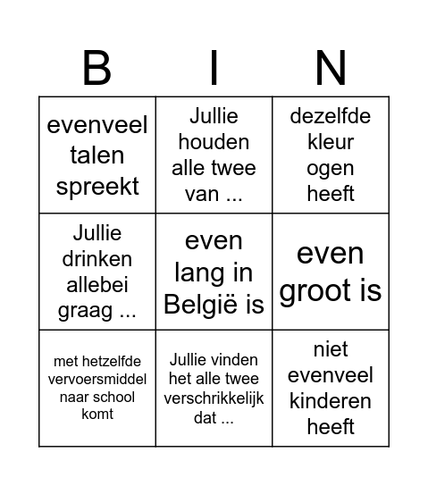 Zoek iemand die ... als jij. Bingo Card