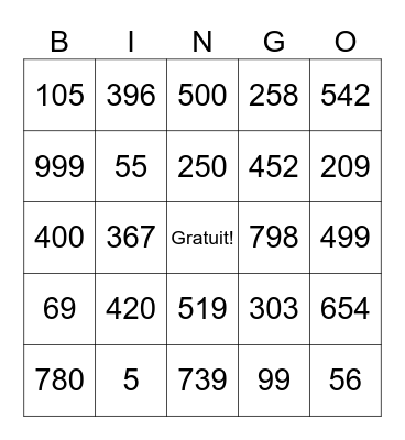 NUMEROS 0-999 Bingo Card