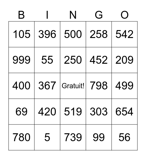 NUMEROS 0-999 Bingo Card