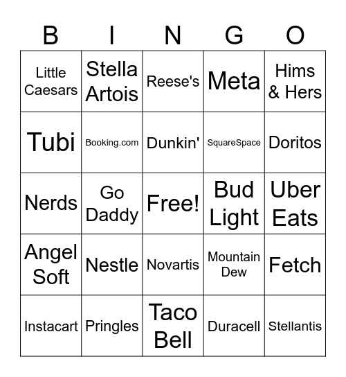 Super Bowl Commercials! Bingo Card