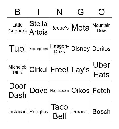 Super Bowl Commercials! Bingo Card