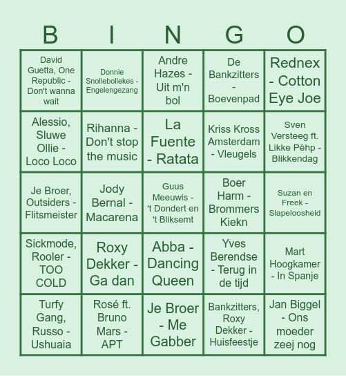 Muziekbingo - Watjes Bingo Card