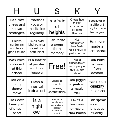 HHS Teacher Bingo Card