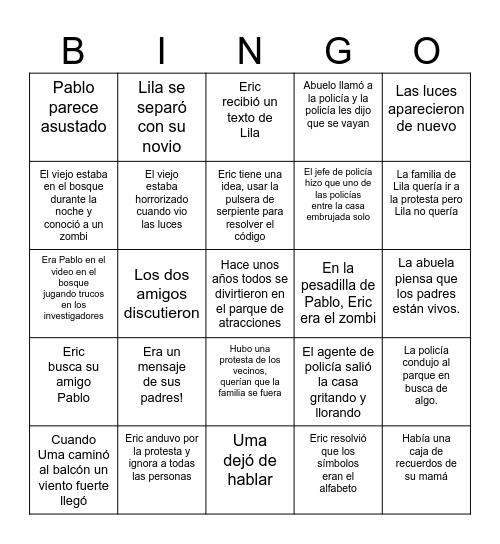 Tierra Incógnita ep 5 Bingo Card