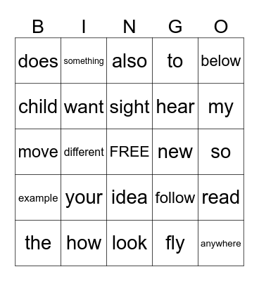 Irregular Words Bingo Card