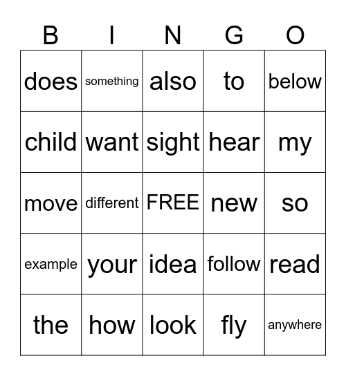 Irregular Words Bingo Card