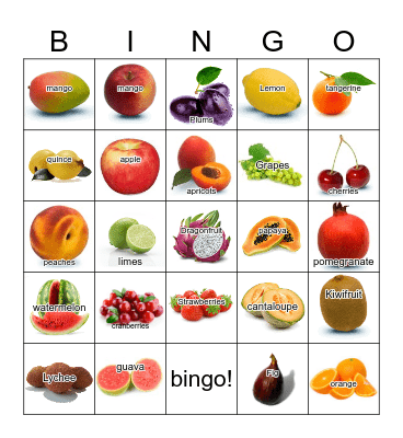 Fruits Bingo Card