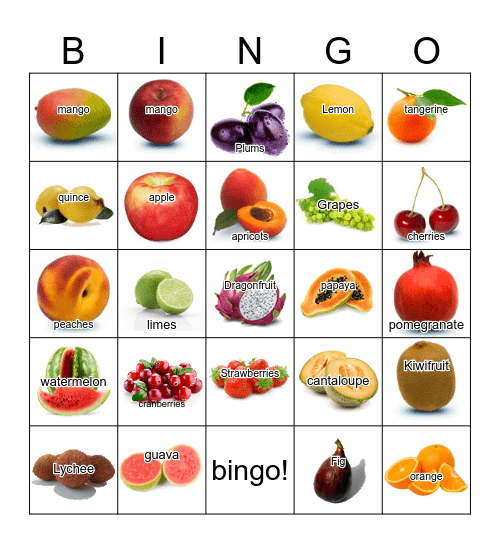 Fruits Bingo Card