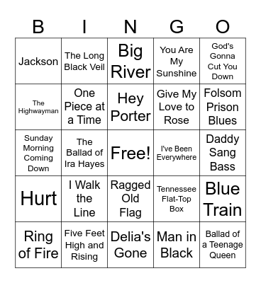 Johnny Cash Bingo Card