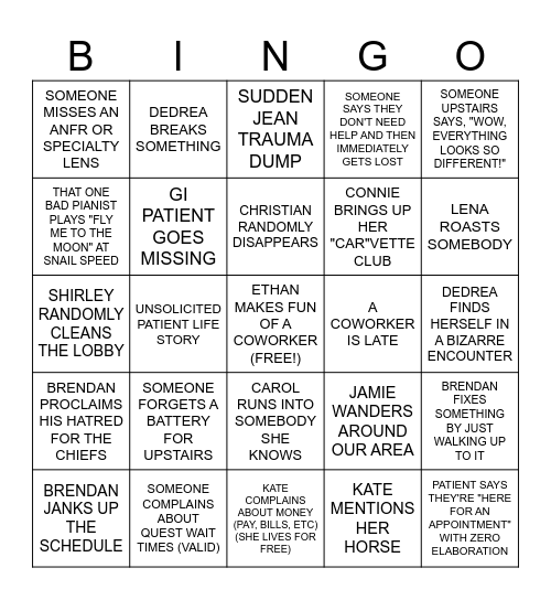 Clarkson Rockstars BINGO Card