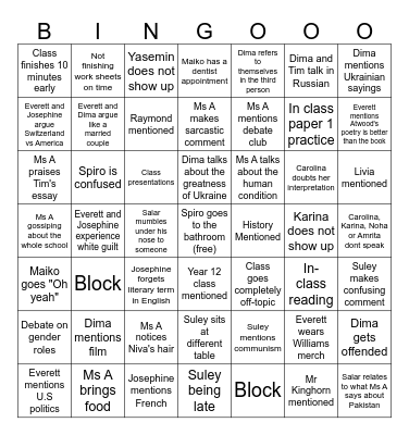 English BINGO 2.0 Bingo Card