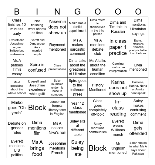 English BINGO 2.0 Bingo Card