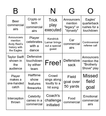 SUPER BOWL BINGO Card