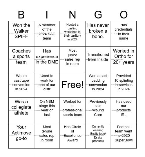 Sales Networking BINGO Card