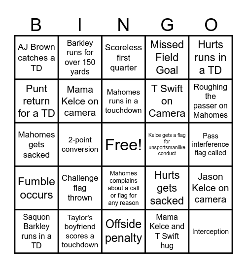 Superbowl Bingo Card