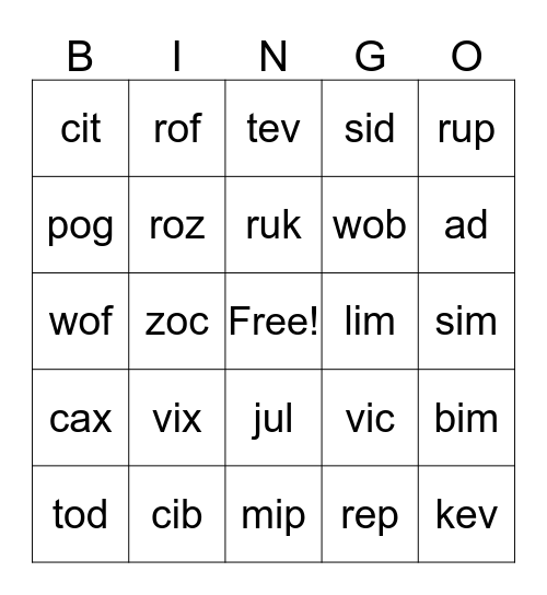 BINGO Fluency - game 2 Bingo Card