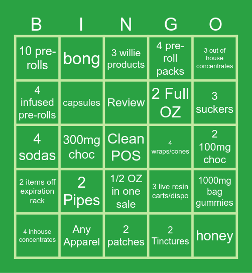 Budtender Bingo Card