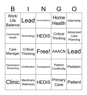 Ambulatory Care Nursing Bingo Card