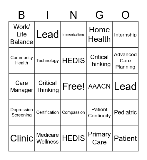 Ambulatory Care Nursing Bingo Card