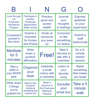 Employee Appreciation Week Bingo Card