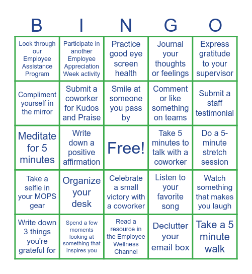 Employee Appreciation Week Bingo Card