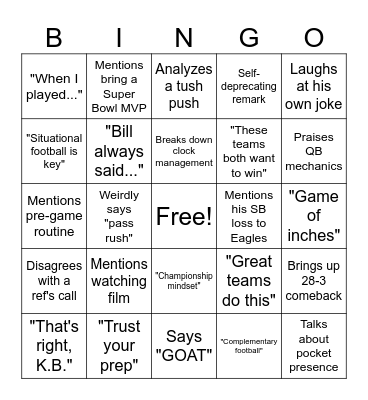 Tom Brady Announcing Bingo Card